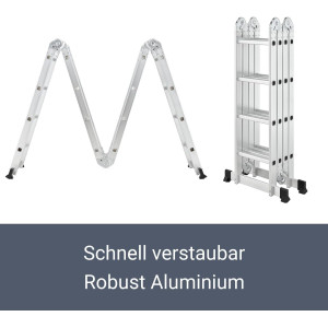 Échelle Multifonctions  en Aluminium, 4x4 marches  4,7 m de Longueur, Pliable  échelle en 4 Parties, supportant jusqu'à 150 kg