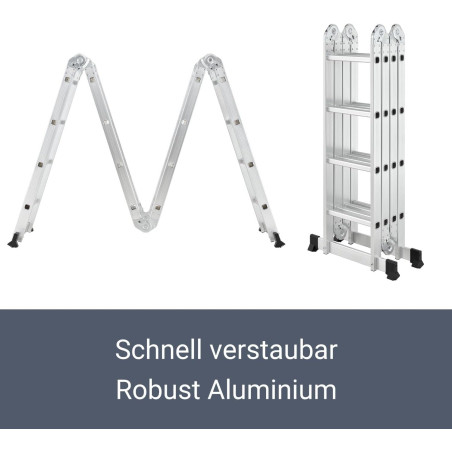 Échelle Multifonctions  en Aluminium, 4x4 marches  4,7 m de Longueur, Pliable  échelle en 4 Parties, supportant jusqu'à 150 kg