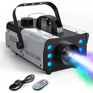 Machine à Fumée avec 6 LED Lumières  Machine à Brouillard RGB avec Télécommande et Réservoir 1L pour Mariage, Fête, Théâtre