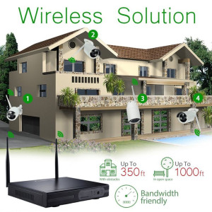Kit VidéoSurveillance IP WiFi AUDIO Extérieur 4 Caméras + Enregistreur NVR, Caméras sans fil